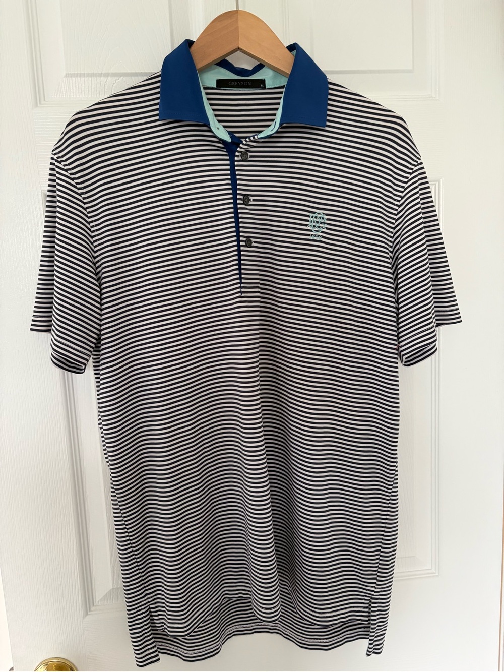Greyson Deal Country Club Navy/  white Striped Polo